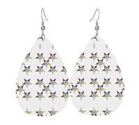 Stars Eastern Stars Print Leather Dangle Earrings for Women - Lightweight Teardrop Fashion Statement Earrings