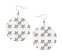 Stars Eastern Stars Prints Leather Round Earrings Pendant Stylish And Light Lightweight Dangle For Women Girls, One Size, Leather, No Gemstone