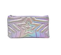 Stars Embossed Roxy Style Silver Rainbow Pencil Case 22cm (Silver)