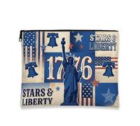Stars & Freedom Makeup Bag, Vintage Retro Cosmetic Pouch for Women, Portable Canvas Zipper Organizer, Independence Day Travel Toiletry Bag, Blue, 7x9 Inch, Freedom