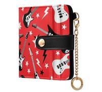 Stars Guitar Red Print Small Women Wallet RFID Blocking PU Leather Bifold Compact Card Holder with Coin Pocket Zipper Purse for Girls Women Ladies