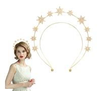 Stars Headband, Double Layer Star Halo Crown Hairband Rhinestone Tiara Goddess Headpiece Bridal Wedding Crown Hair Accessory for Women Girls (Golden)