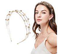 Stars Headband, Three Rows Star Crystal Hair Band, Gold Crystal Hair Bands Sparkly Rhinestone Headpiece, Three Row Five-Pointed Star Headbands Hair Accessories for Women Girls Birthday Wedding Party