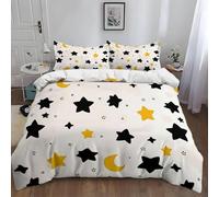 Stars King Size Duvet Cover Set The Moon Soft Microfiber Reversible Bedding Set, Includes 2 Pillowcases 50 x 75 cm & 1 Duvet Cover 230 x 220 cm with Hidden Zipper JF469