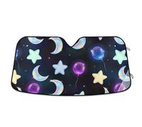 Stars Moon Black Car Windshield Sunshade Foldable Reflective Sun Visor Keep Vehicle Cool 55×27.6 inch
