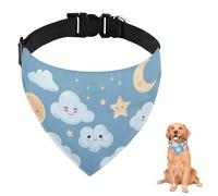 Stars Moon Clouds Blue Dog Bandana with Adjustable Strap D Ring Dog Scarf Pet Bibs Triangle Cat Bandana Clothing& Accessories for Dogs Puppy Dogs Cats Decor Machine Washable