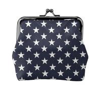 Stars Navy Blue White, PU Leather Coin Purse, Small Wallets, Change Pouch with Kiss Lock Clasp Buckle, Change Purse