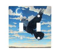 Stars Night Crow Decorative Light Switch Cover Plate 2 Gang Double Toggle, Country Field Moon Raven Electrical Faceplate for Kitchen Bathroom, Bird Switchcover Decor