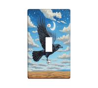 Stars Night Crow Decorative Light Switch Cover Wall Plate 1 Gang Single Toggle, Country Field Moon Raven Electrical Faceplate for Kitchen Bathroom, Bird Switchcover Decor