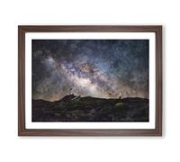 Stars Over Telescopes In Las Palmas Painting Modern Art Framed Print | A2 Walnut Framed Wall Art | Ready to Hang | Modern Space Picture | Living Room Bedroom Lounge Office