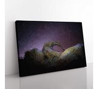 Stars Over The Rock In Abstract Modern Art Canvas Wall Art Print Ready to Hang, Framed Picture for Living Room Bedroom Home Office Décor, 50x35 cm (20x14 Inch)