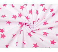 Stars Print Polycotton Dress Fabric White & Cerise Pink - per metre