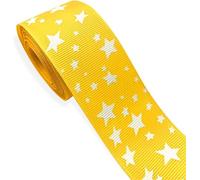 Stars Printed Grosgrain Ribbon 5 Yards 1 Inch - Yellow Solid Grosgrain Ribbon with White Stars -Perfect for Crafts - DIY Hair Accessories - Bows - Sewing - Gift Wrapping - Home Decoration