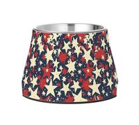 Stars Red White Retro Raised Pets Food Bowls with Stand Stainless Steel Cat Feeding Bowls for Loving Pet Whisker Fatigue