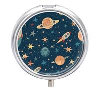 Stars Rocket Planet Pill Case Box with 3 Compartment Medicine Vitamin Organizer for Purse Pocket 5x5cm