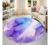 Stars Round Rug 120 cm for Under Table, Dreamy Gradient Water Ripples Washable Non-Slip Circle Carpet, Low-Pile Rug Floor Mat for Dining Room & Living Room, Blue-Purple