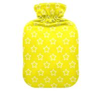 Stars Shape Yellow Hot Water Bottle with Cover for Pain Relief Feet Warmer for Women, 1L