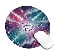 Stars Small Mouse Pad, Cosmic Abstract Comets Constellations Cosmic Violet Round Rubber Non Slip Portable Mini Desk Mousepad Accessories for Office Home Computer Laptop Round 8x8 Inch