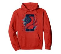 Stars, Stripes, And Smartphone Pullover Hoodie, Adult Unisex, Red, M