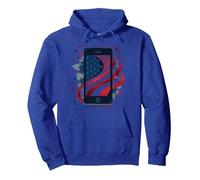 Stars, Stripes, And Smartphone Pullover Hoodie, Adult Unisex, Royal Blue, XL