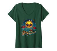 Stars, Stripes, and Sunscreen V-Neck T-Shirt, Women, Forest Green, M