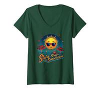 Stars, Stripes, and Sunscreen V-Neck T-Shirt, Women, Forest Green, XL