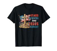 Stars Stripes Jesus Christ, Patriotic Cross 4th Of July T-Shirt