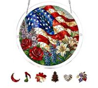 Stars & Stripes USA 250th Independence Day Commemorative Suncatcher - Acrylic Puzzle Window Hanger DIY Kit, Patriotic American Flag Floral Stained Glass Decor for Celebration (flag)