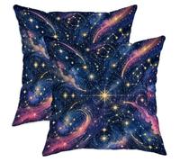 Stars Throw Pillow Covers Set of 2, Cosmic Abstract Comets Galaxies Summer Navy Soft Velvet Washable Accents Pillows Cases for Living Room Bed Office Sofa Chair Decor 16x16 Inch