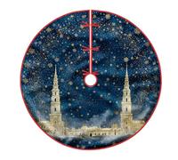 Stars Tree Skirt, Christmas Festive Buildings Snowflakes Christmas Navy Velvet Tree Skirt Holiday Decorations for Home Church Indoor Outdoor Festival Party Decor 48 Inch