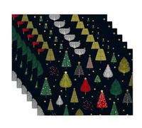 Stars Trees Placemats Set Of 4 Christmas Theme Red Green Linen Place Mats Washable Rectangular Table Mat For Party Kitchen Dining Decoration Indoor Outdoor, 12X18 Inch