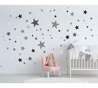 Stars Wall Decal for The Nursery - 25 Wall Stickers Set - Pastel Colors for Baby Starry Sky to Stick on. Wall Stickers Sticker Wall Decoration, Grey Black