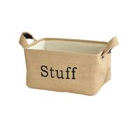 Starsglowing Jute Storage Basket with Handles Laundry Basket Foldable Storage Box without Cover for Clothes Towels Books Toys Cabinet Shelf Organizer (M-Stuff)