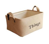 Starsglowing Jute Storage Basket with Handles Laundry Basket Foldable Storage Box without Cover for Clothes Towels Books Toys Cabinet Shelf Organizer (L-Things)