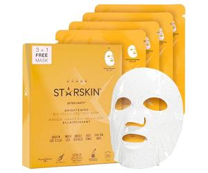 STARSKIN Brightening Face Mask, Niacinamide & Bio-Cellulose, 3+1 Pack, Dark Spots & Evens Skin Tone, Reduces Dullness, Energizing & Cooling, Anti-Aging, Korean Face Mask, K-Beauty, After Party
