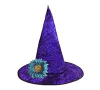 Starsouce Halloween Witch Hat with Removable Flowers - Adjustable Wide Brim Wizard Hat, Pointed Cap for Cosplay Costume