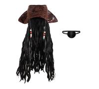 Starsouce Pirate Accessories for Men & Women, Pirate Tricorn Hat with Dreadlocks and Eye Patch, Halloween Cosplay Costume, Brown-b, One Size
