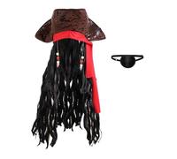 Starsouce Pirate Accessories for Men & Women, Pirate Tricorn Hat with Dreadlocks and Eye Patch, Halloween Cosplay Costume