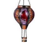 STARSOUL Cardinal Solar Hot Air Balloon Lantern with Flickering Flame, Cardinals Hanging Solar Lantern Outdoor Waterproof, Red Bird Hot Air Balloon Solar Light Decorations for Garden Yard Lawn