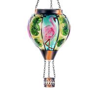 Starsoul Flamingo Hot Air Balloon Solar Lantern Solar Hot Air Balloon Flickering Flame Hanging Garden Light Metal & Glass Waterproof Lanterns for Yard Patio Farmhouse Decoration