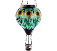 Starsoul Sunflower Hot Air Balloon Solar Lantern Glass Outdoor Hot Air Balloon Solar Flickering Flame Light Waterproof Hanging Lamp Garden Patio Yard Party Decor