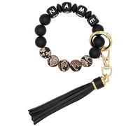Starsprairie Personalized Bracelet Keychain Elastic Silicone Beaded Key Ring Wristlet Bangle Tassel Portable House Car Keys Ring (Black+Snake)