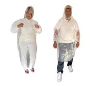 Start and Drive Ltd, Poncho Rain Coat Transparent (Long Sleeve) Waterproof Plastic Adult Size Disposable Ponchos with Hoods, Emergency Raincoats (UK, Alpha, One Size, Regular, Regular, 2, Transparent)
