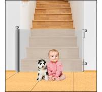 Start and Drive S&d, Retractable Baby Gate 86Cm X 140 Cm Stair Safety Gate Roll For Babies And Pets, Extendable Barrier Gates (Grey)