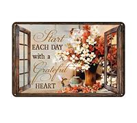 Start Each Day with A Grateful Heart Hummingbird Funny Bathroom Kitchen Coffee Bar Vintage Metal Tin Sign Office Home Toilet Signs Wall Decor Art 6x8 inch