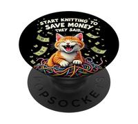 Start Knitting They Said Funny Cat PopSockets Adhesive PopGrip