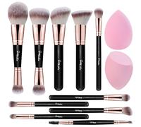 Start Makers 12 Pcs Makeup Brushes Set Premium Double Sided Makeup Brush Foundation Powder Blush Concealers Eyeshadows Brush with 2 Pcs Makeup Sponges Cruelty Free Cosmetic Tools