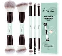 Start Makers 5 Pcs Makeup Brushes Set Double Sided Foundation Contour Blush Highlight Blending Eyebrow Brush Eyeshadow Eyeliner Concealer Brush Bright Cyan Cruelty Free Cosmetic Tools