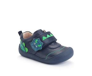 Start-rite Tread Navy Leather Boys Dinosaur Rip Tape First Shoes, Navy, Size 3 Younger Navy