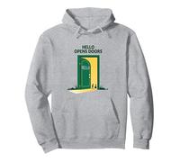 Start with Hello Green: Opens Doors Inspirational Art Pullover Hoodie, Adult Unisex, Heather Grey, M